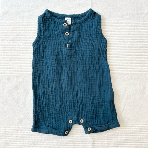 Petit Lem Baby Shortalls Romper in Blue - Picture 2 of 6